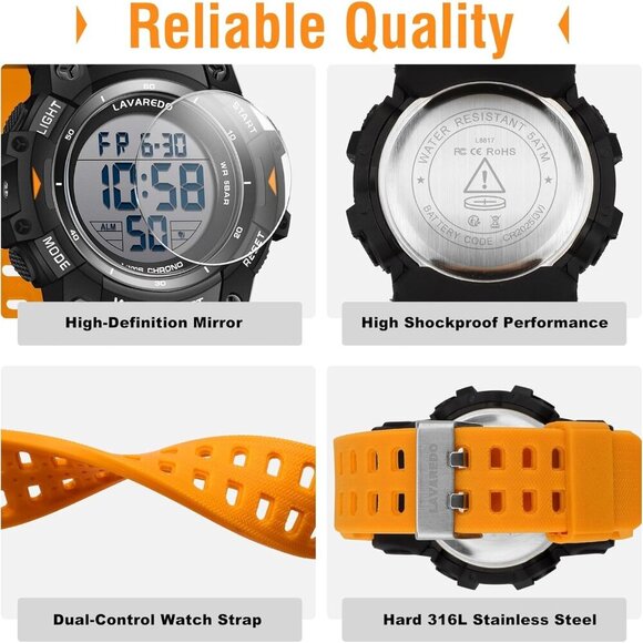 Senor Men Digital Sport Watch 5ATM Waterproof Military LED Backlight Resin Strap - Picture 3 of 9